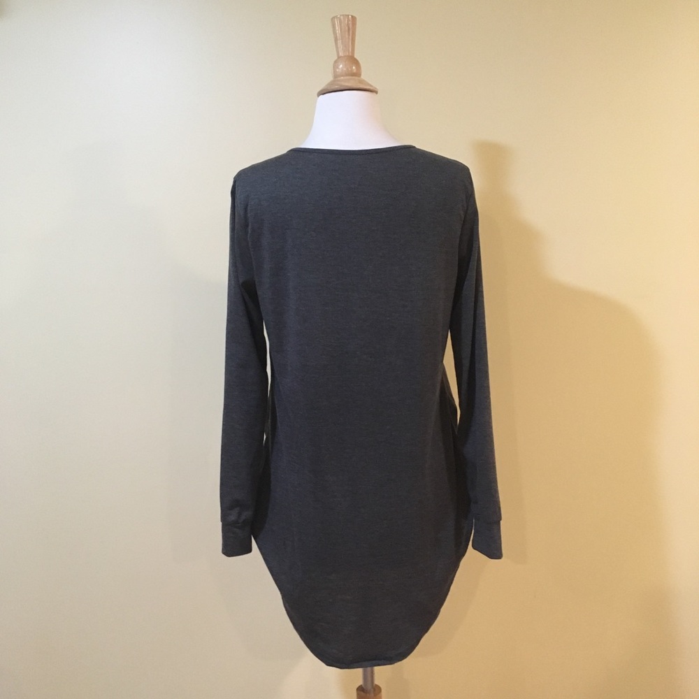 Surplice Faux Wrap High Low French Tuck Top Grey - Picture 8 of 8